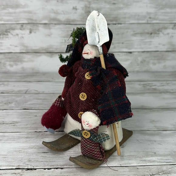 SNOWMAN plush on skis with skates and shovel Christmas decoration - Picture 1 of 9